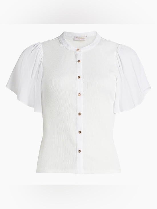 Ramy Brook Tops - Ramy Brook White Puff-Sleeve Button Front Top